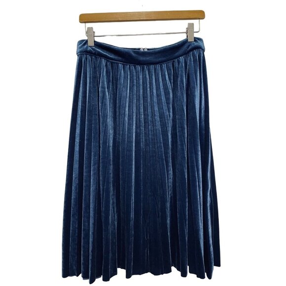 Kidichic Blue Velour Midi Length Pleated Modest Skirt Women's Size M - Picture 1 of 4